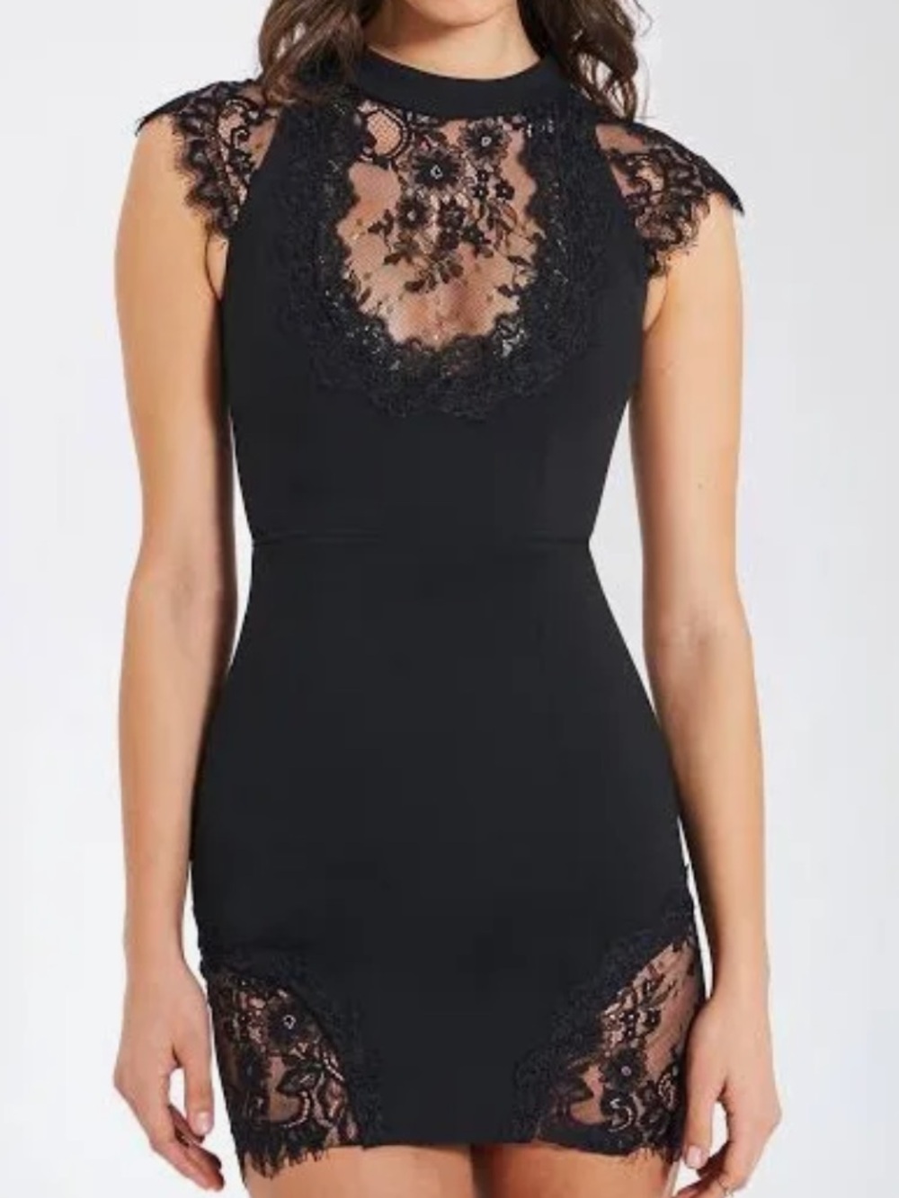 Black Lace-Trim Mini Dress